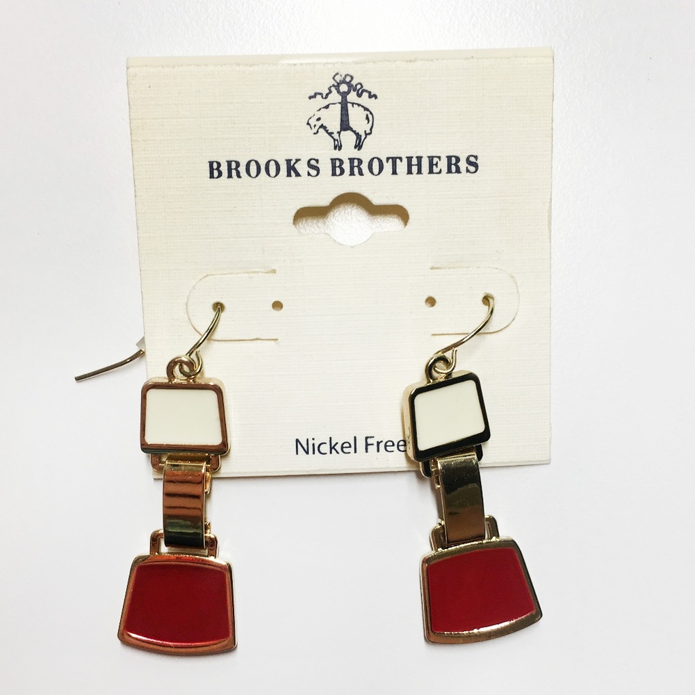 Brooks Brothers earrings in gold tone, red & beige - Picture 2 of 5